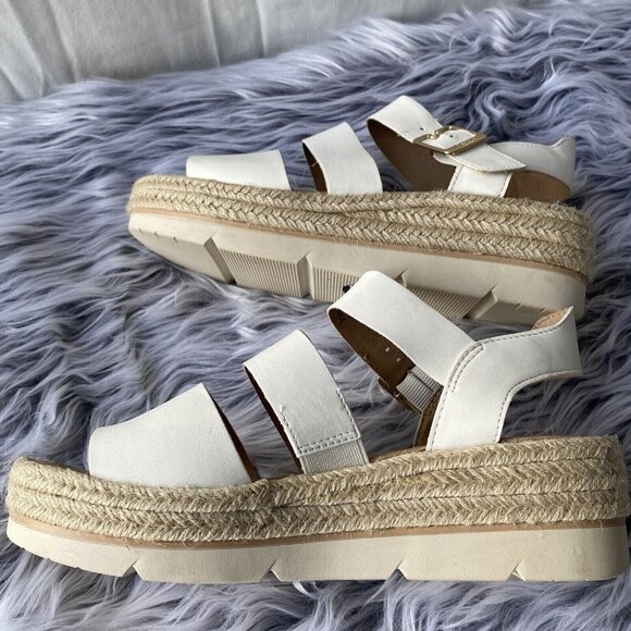 DrScholl's Once Twice Platform Strappy Sandals Women Sz 8M White Faux Leather - Picture 12 of 16